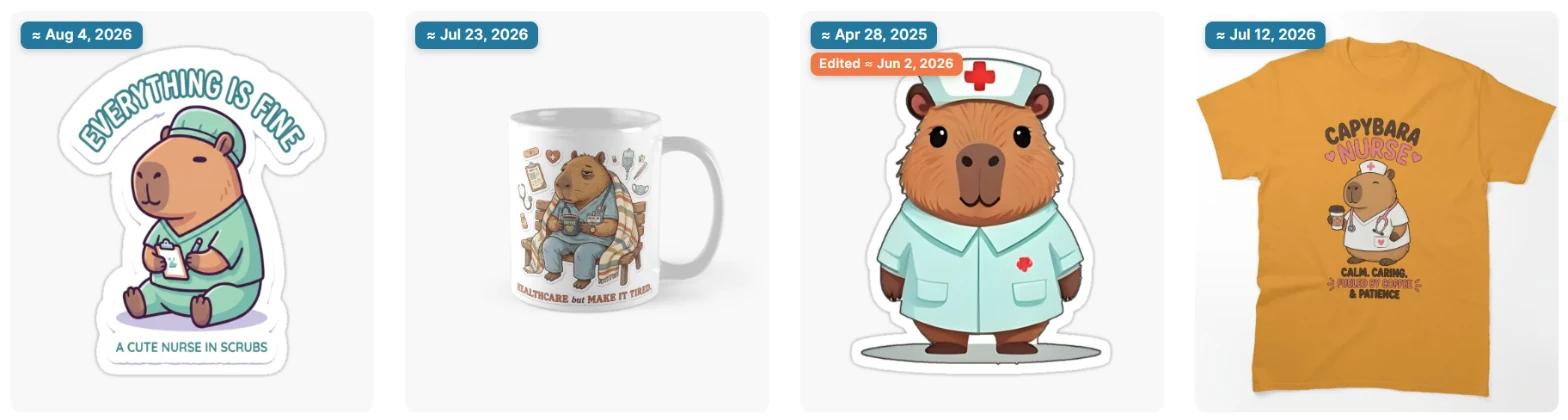 Upload date and Edited badges on Redbubble designs